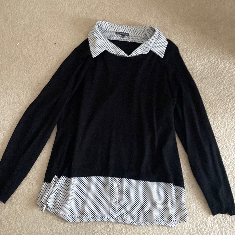 Black light weight sweater with built in blouse- perfect for all seasons!